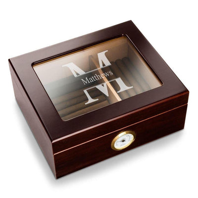Personalized Humidor - Glass Top - Mahogany